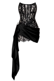 Black Lace Corset with Satin Wrap Skirt